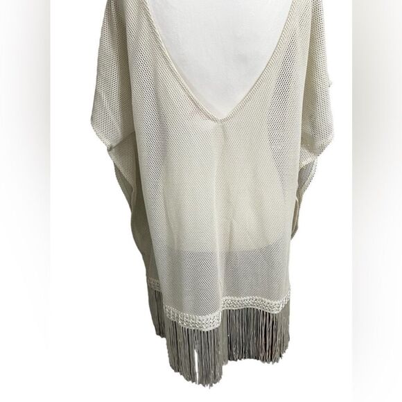 VICTORIA'S SECRET Shimmer swim cover up with fringe medium cream knit oversized - Picture 7 of 10